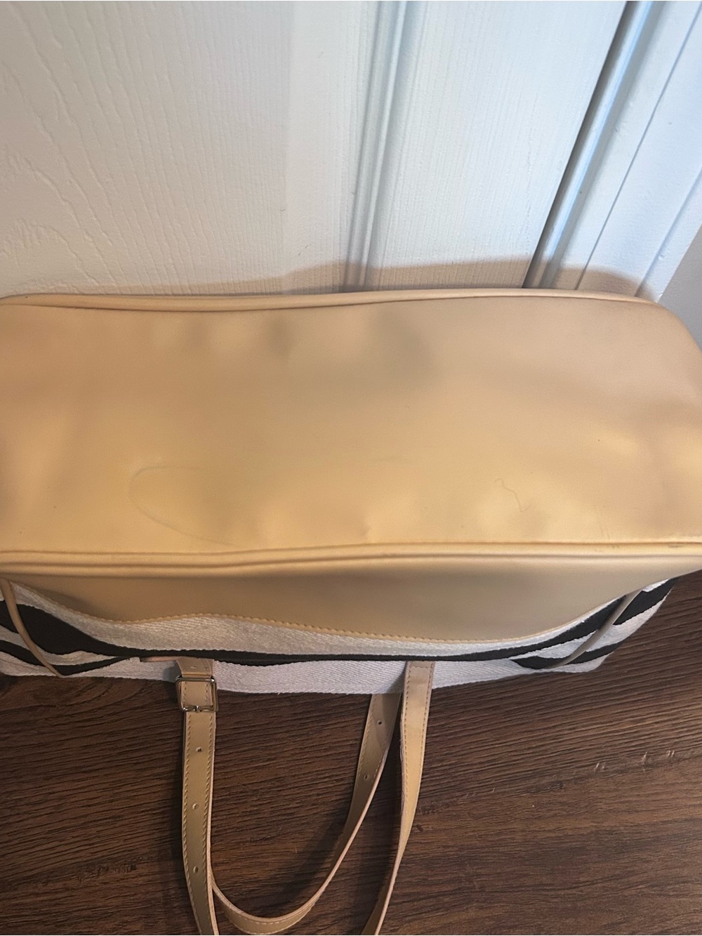 Christian Maxwell New York Cabana Tote Black White Canvas Faux Leather Bottom - Picture 2 of 10
